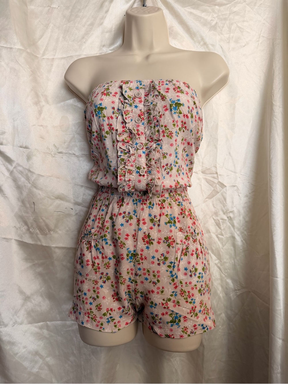 Beige Romper with Multicolor Flowers